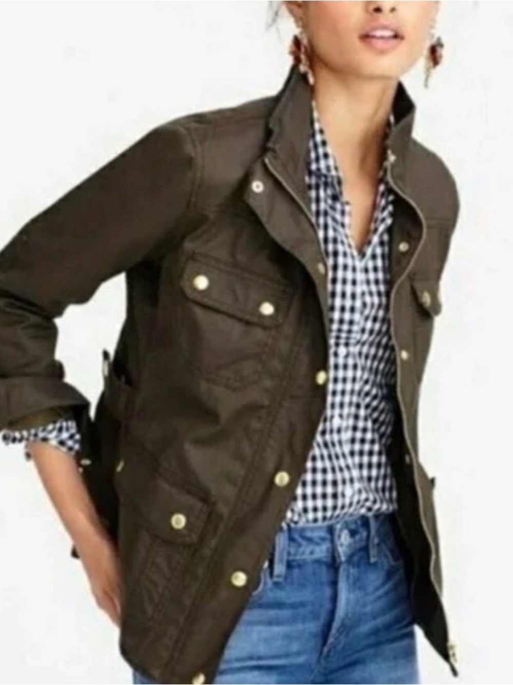 J. Crew Downtown Field Jacket Women's Waxed Cotton Full Zip size small tall